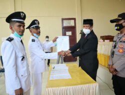 Camat Sawang Lantik Keuchik Fazir Ramli dan Jakfar Abda, Diminta Tingkatkan Vaksinasi Covid-19