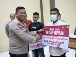 Kapolres Aceh Utara Serahkan Secara Simbolis Bantuan “Bedah Rumah” Menyambut Hari Bhayangkara ke-76