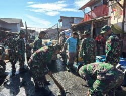 Warga Pusong Dan Prajurit Batalyon Arhanud 5 Gotong Royong Sambut HUT Ke-80 TNI di Lhokseumawe