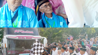 Saini Pom Bersama Warga Lepas Jemaah Calon Haji Kloter 11 Lhokseumawe